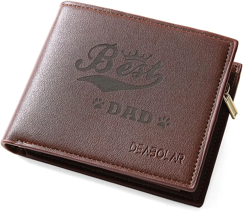 Mo&Ka Dad Gift Bifold Blocking Leather Wallet for Men with Coin Pocket ID Window (Brown 3)
