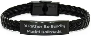 Model Railroads Gifts For Men Women, I'd Rather Be, New Model Railroads Braided Leather Bracelet, Engraved Bracelet From Friends, Model trains, Railroad tracks, Train set, Toy trains, Miniature