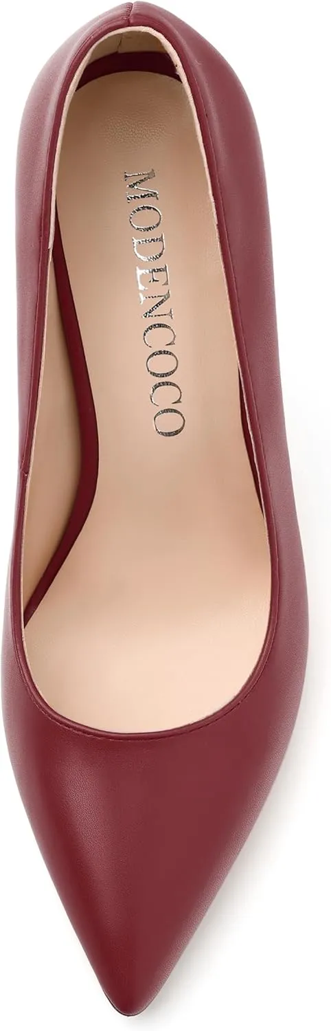 MODENCOCO Women's High Heel Pumps Elegant Stiletto Heels Sexy Closed Pointed Toe Heels Classic Comfortable Slip-On Dress Shoes for Party Wedding Prom Office 4 Inch