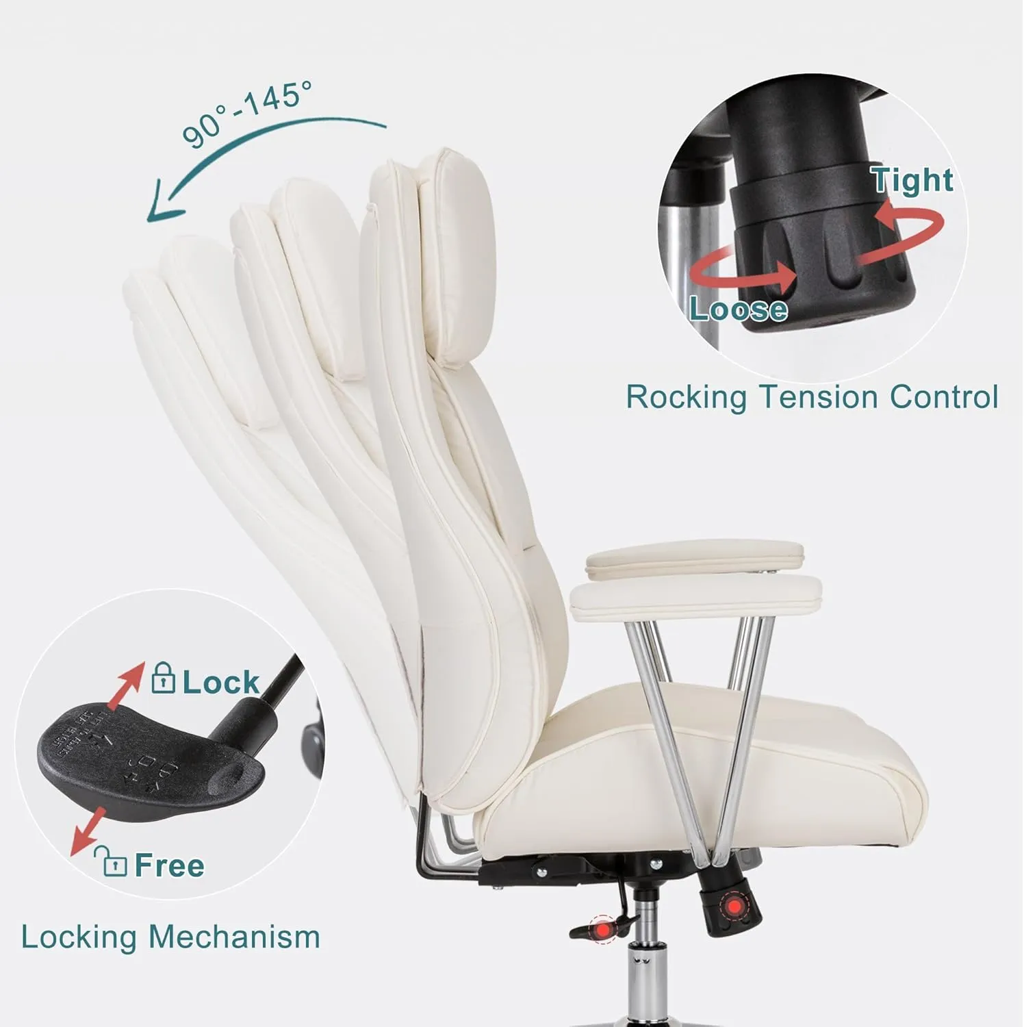 Modern Leather Office Chair,Ergonomic Home Office Desk Chair with Lumbar Support,High Back Swivel Rolling Task Computer Executive Chair,Comfy Conference Room Chairs,330lbs (Cream White)