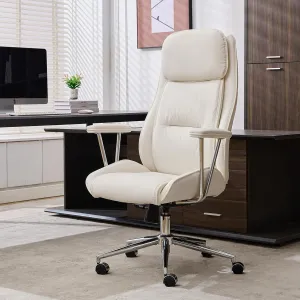 Modern Leather Office Chair,Ergonomic Home Office Desk Chair with Lumbar Support,High Back Swivel Rolling Task Computer Executive Chair,Comfy Conference Room Chairs,330lbs (Cream White)