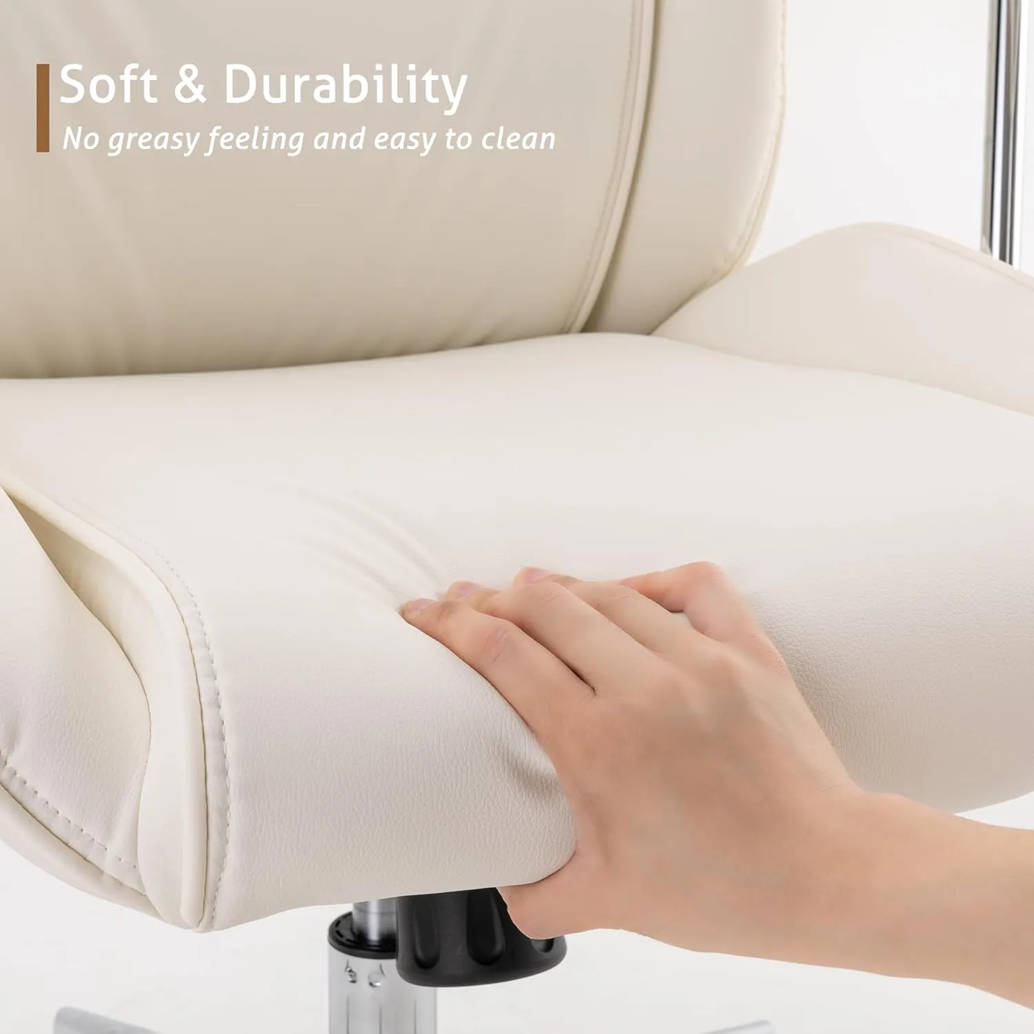 Modern Leather Office Chair,Ergonomic Home Office Desk Chair with Lumbar Support,High Back Swivel Rolling Task Computer Executive Chair,Comfy Conference Room Chairs,330lbs (Cream White)