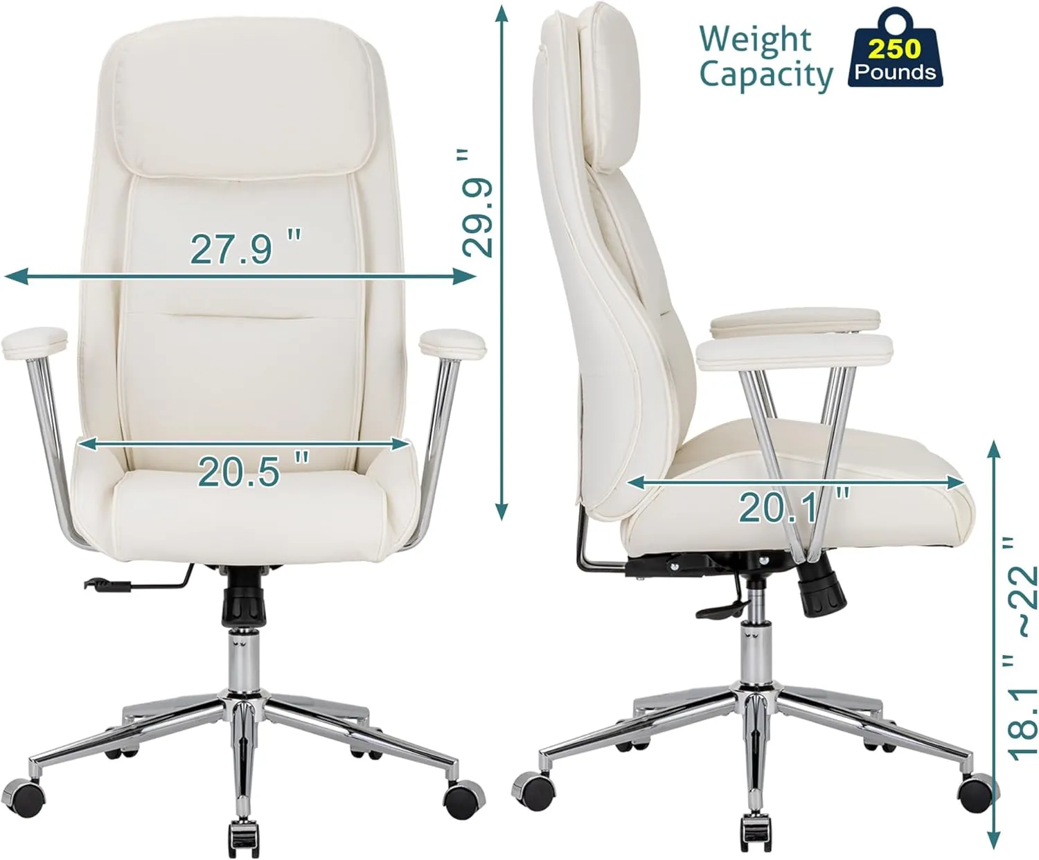 Modern Leather Office Chair,Ergonomic Home Office Desk Chair with Lumbar Support,High Back Swivel Rolling Task Computer Executive Chair,Comfy Conference Room Chairs,330lbs (Cream White)