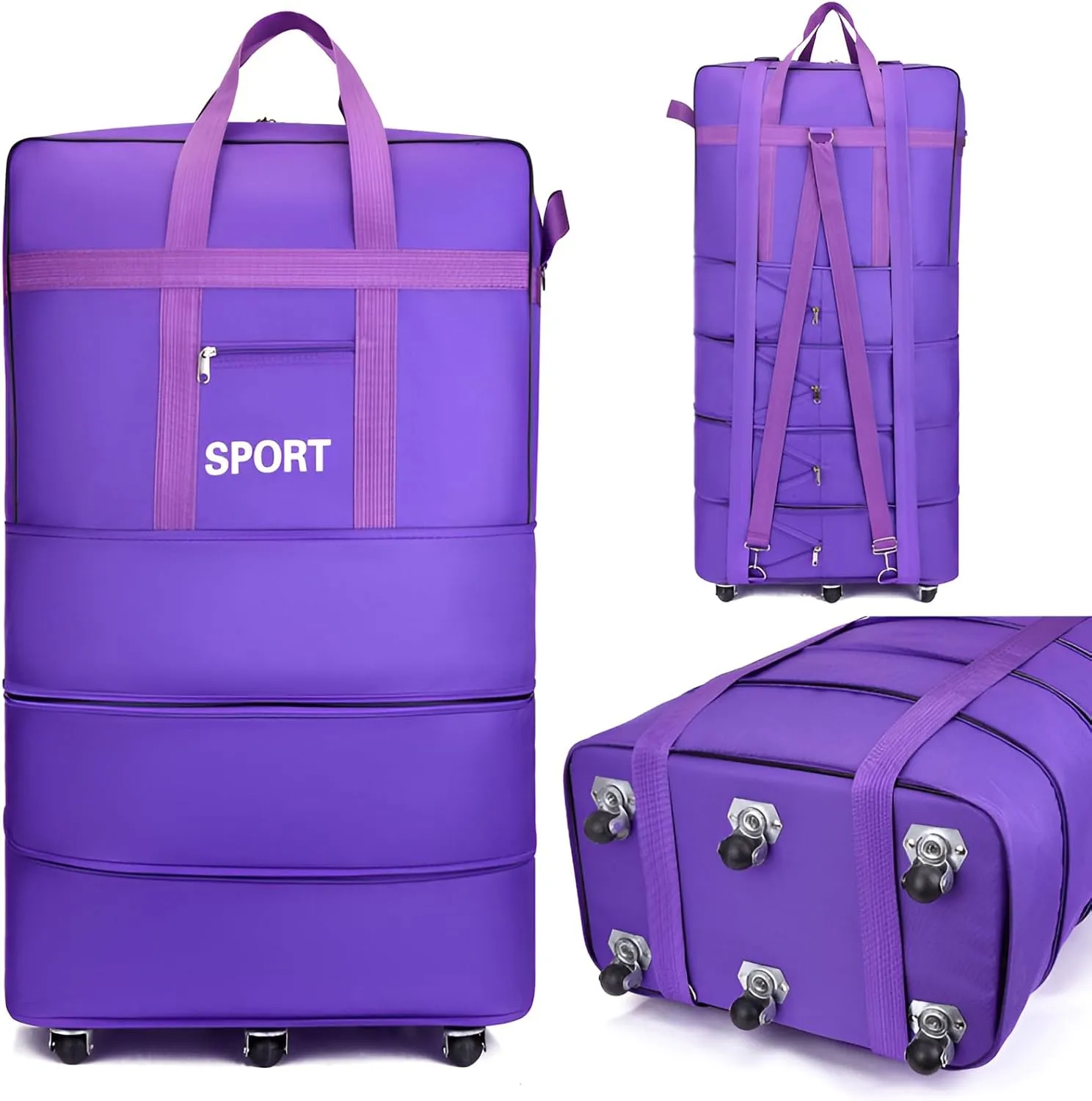 Mokcoliy]【Wheeled Travel Backpack Large Foldable Carry-On Bag with Expandable Storage, Waterproof Organizer for Business Trips & Adventure Holidays