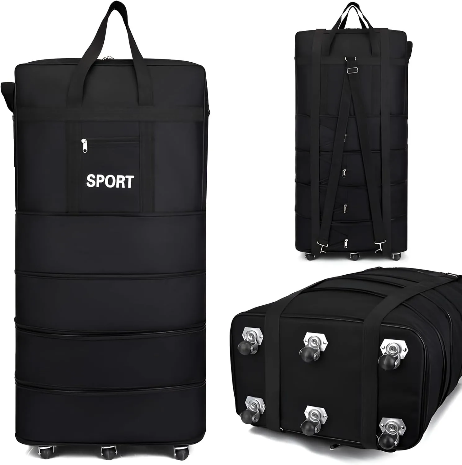Mokcoliy]【Wheeled Travel Backpack Large Foldable Carry-On Bag with Expandable Storage, Waterproof Organizer for Business Trips & Adventure Holidays