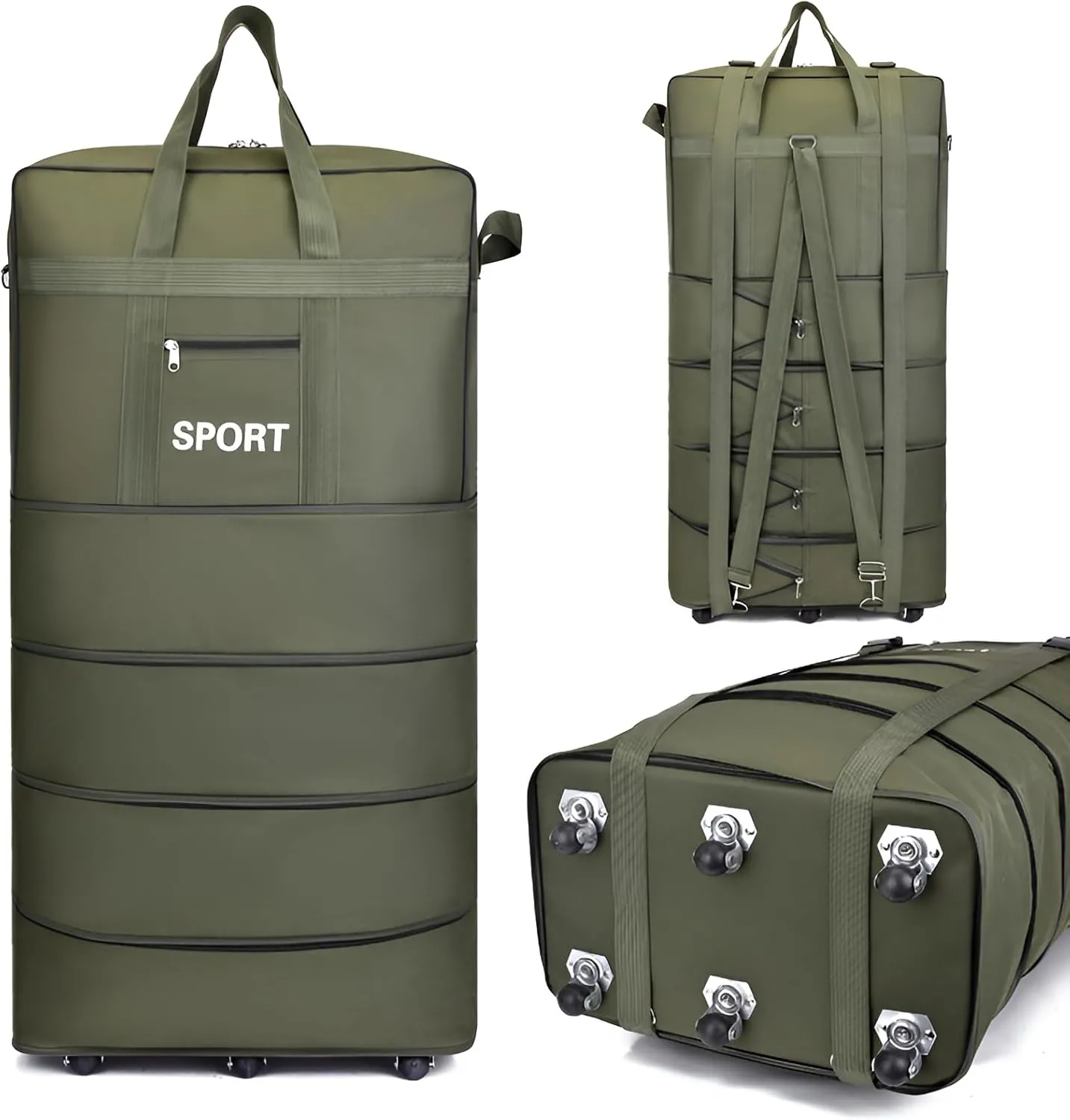 Mokcoliy]【Wheeled Travel Backpack Large Foldable Carry-On Bag with Expandable Storage, Waterproof Organizer for Business Trips & Adventure Holidays
