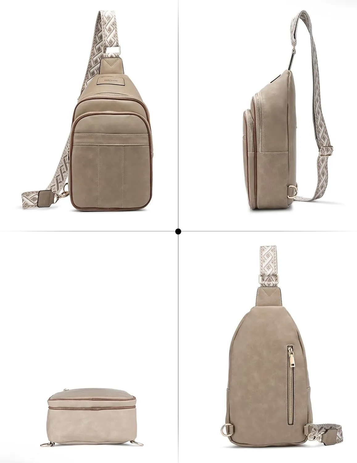 molshine Sling Crossbody Bag, Fashion Chest, Casual PU Leather Shoulder Bag for Women Work Travel Hiking Cycling