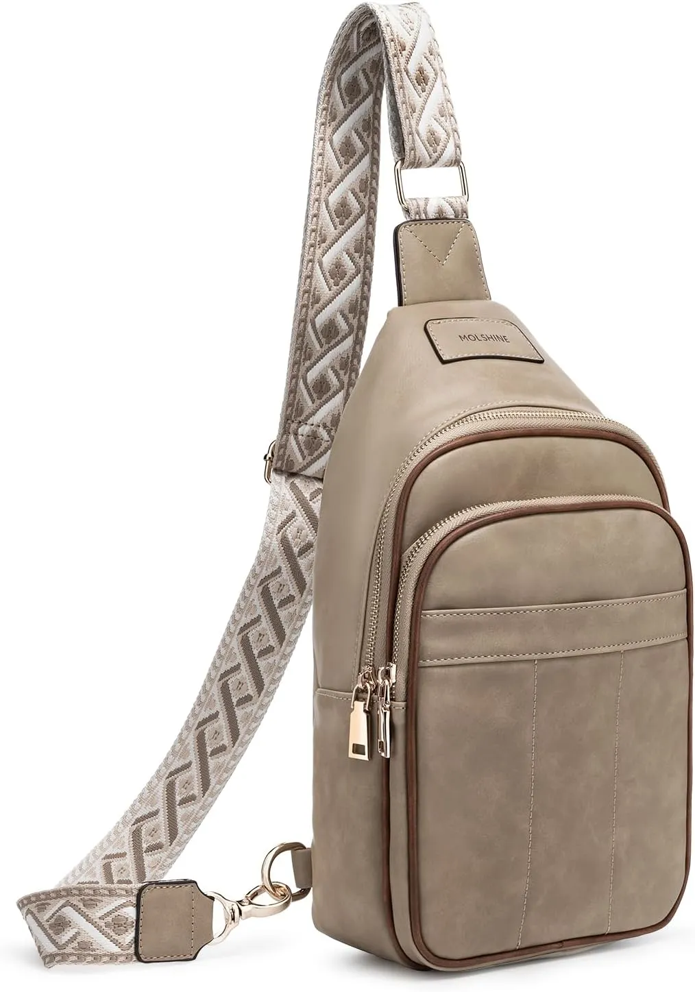 molshine Sling Crossbody Bag, Fashion Chest, Casual PU Leather Shoulder Bag for Women Work Travel Hiking Cycling