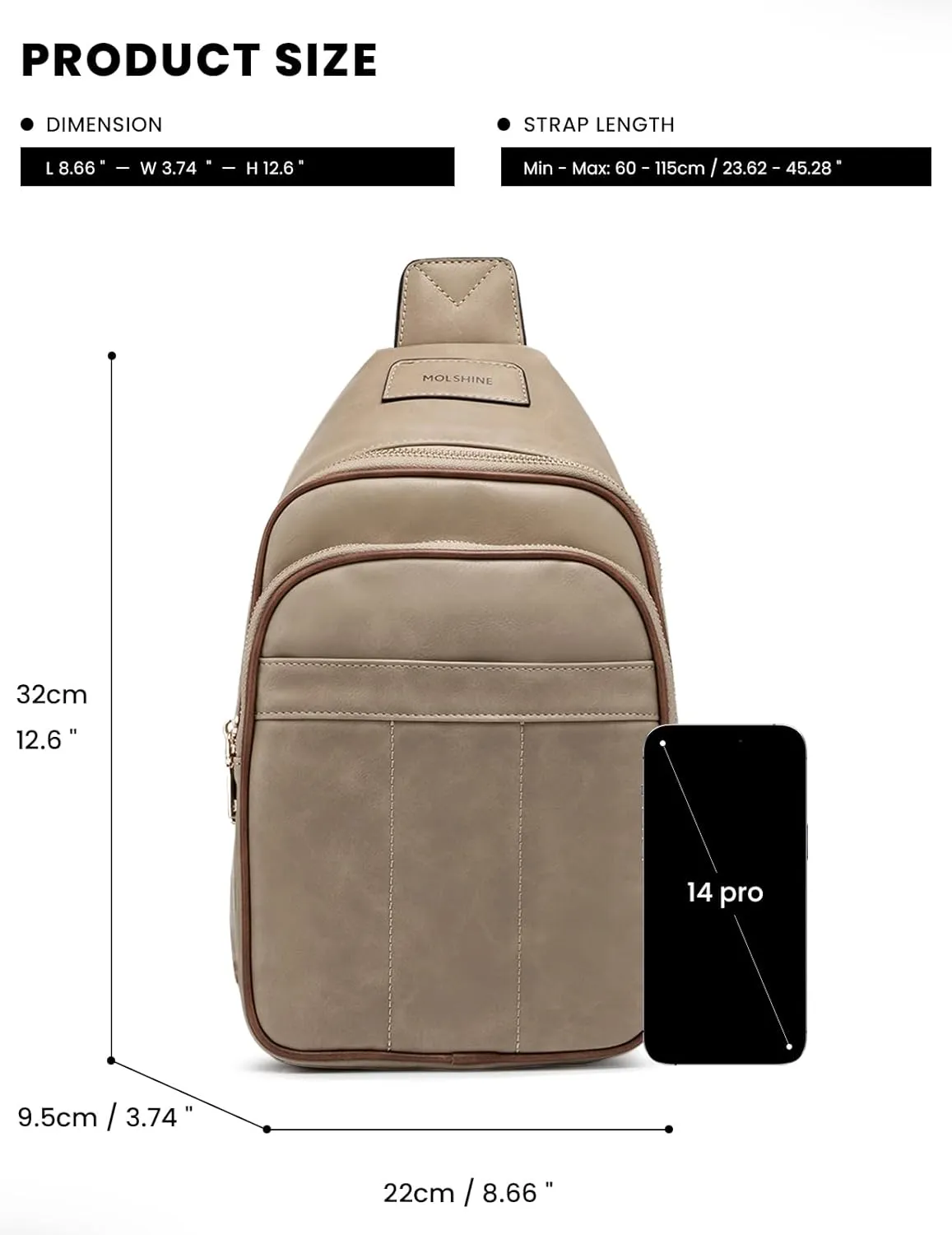 molshine Sling Crossbody Bag, Fashion Chest, Casual PU Leather Shoulder Bag for Women Work Travel Hiking Cycling