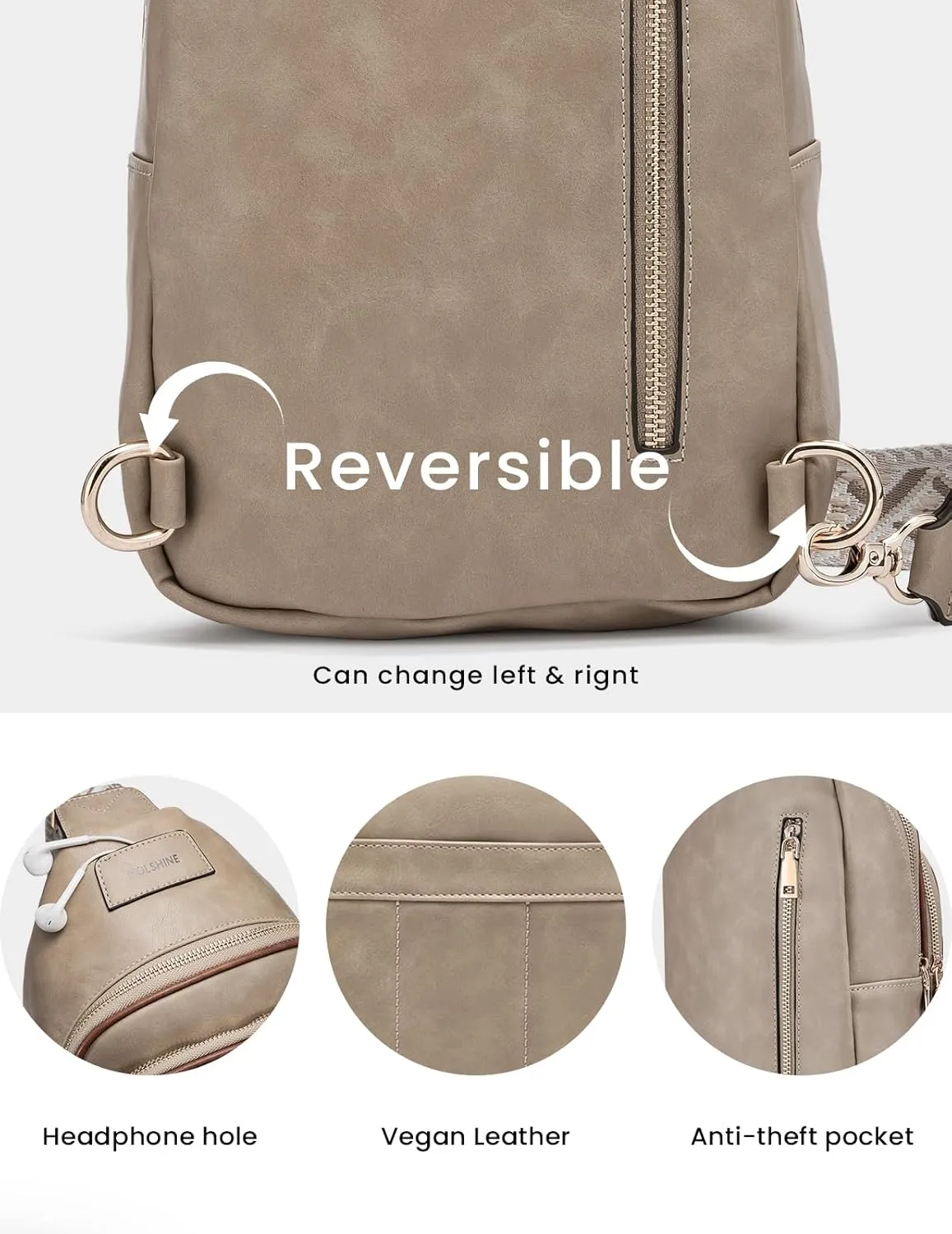molshine Sling Crossbody Bag, Fashion Chest, Casual PU Leather Shoulder Bag for Women Work Travel Hiking Cycling