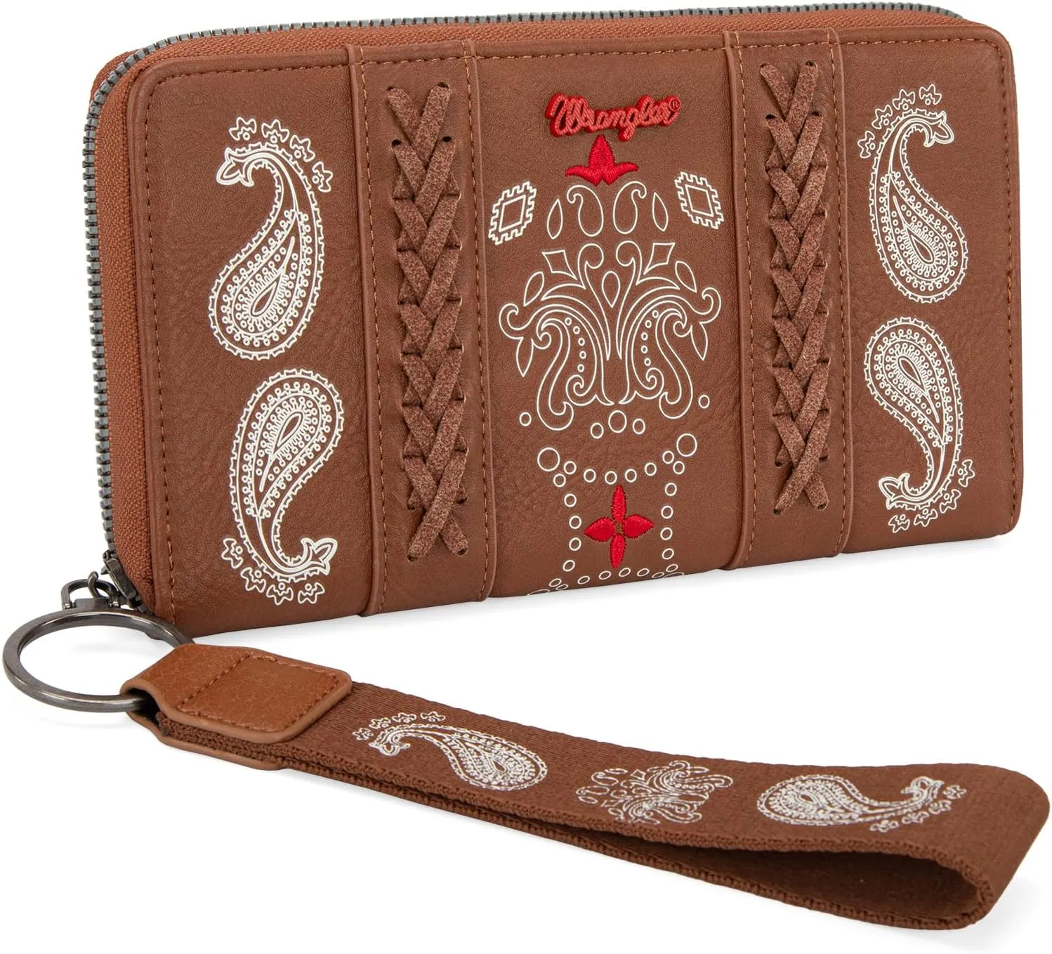 Montana West × Wrangler Wristlet Wallet for Women, RFID Bifold Travel Wallet, Boutique Paisley Designer Women's Wallet, Brown