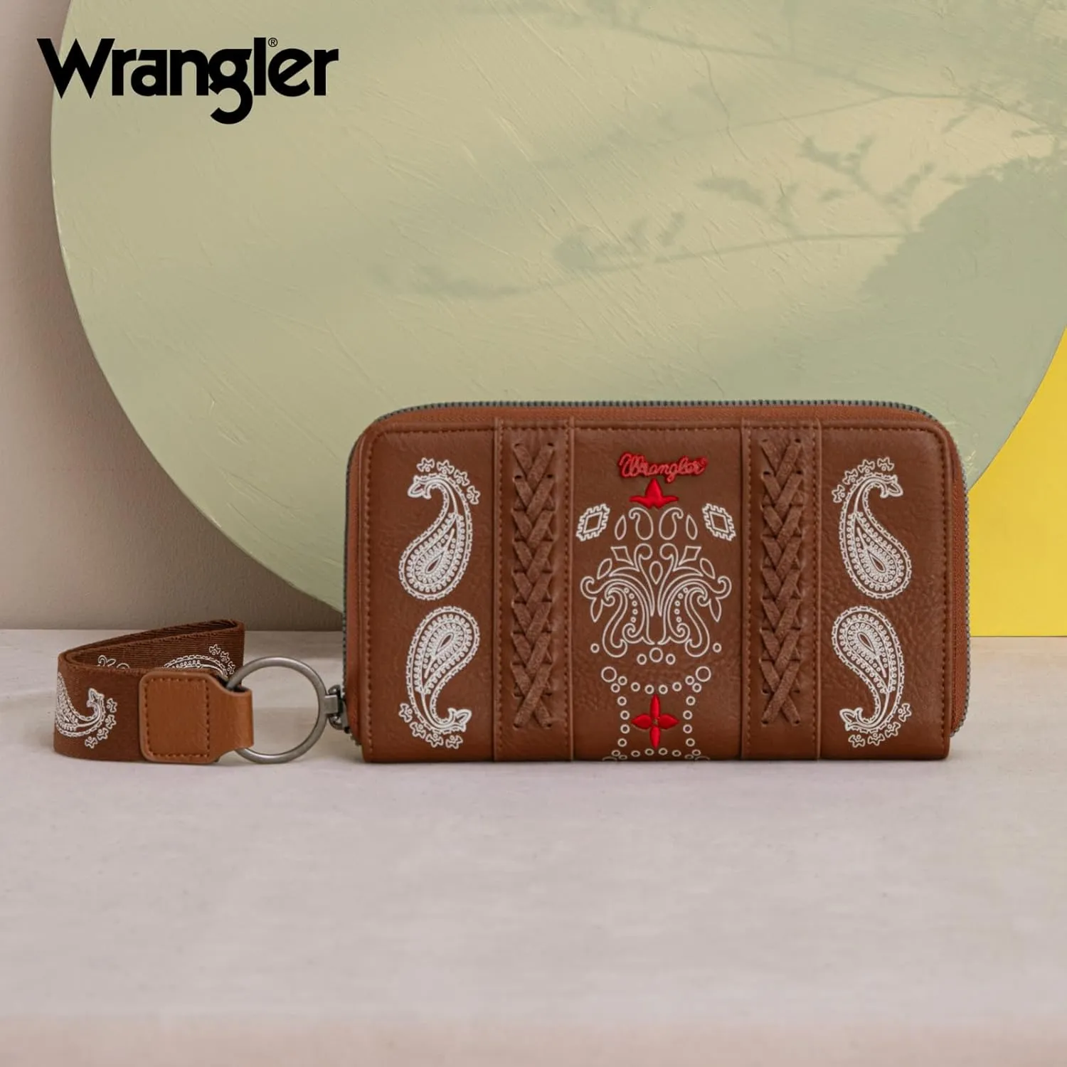 Montana West × Wrangler Wristlet Wallet for Women, RFID Bifold Travel Wallet, Boutique Paisley Designer Women's Wallet, Brown
