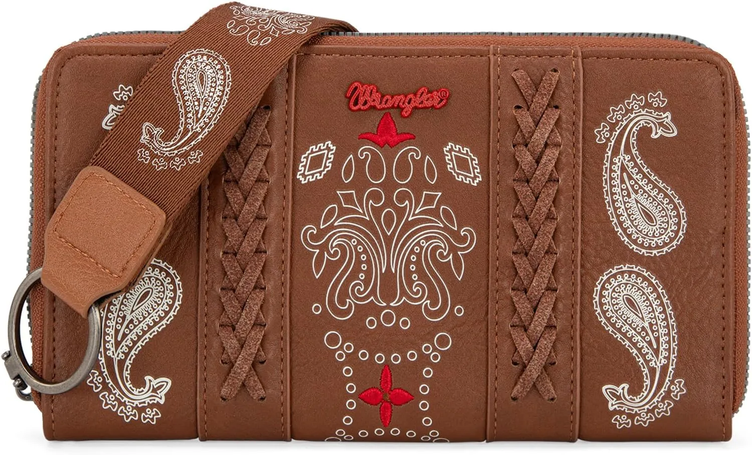 Montana West × Wrangler Wristlet Wallet for Women, RFID Bifold Travel Wallet, Boutique Paisley Designer Women's Wallet, Brown