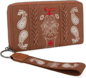 Montana West × Wrangler Wristlet Wallet for Women, RFID Bifold Travel Wallet, Boutique Paisley Designer Women's Wallet, Brown
