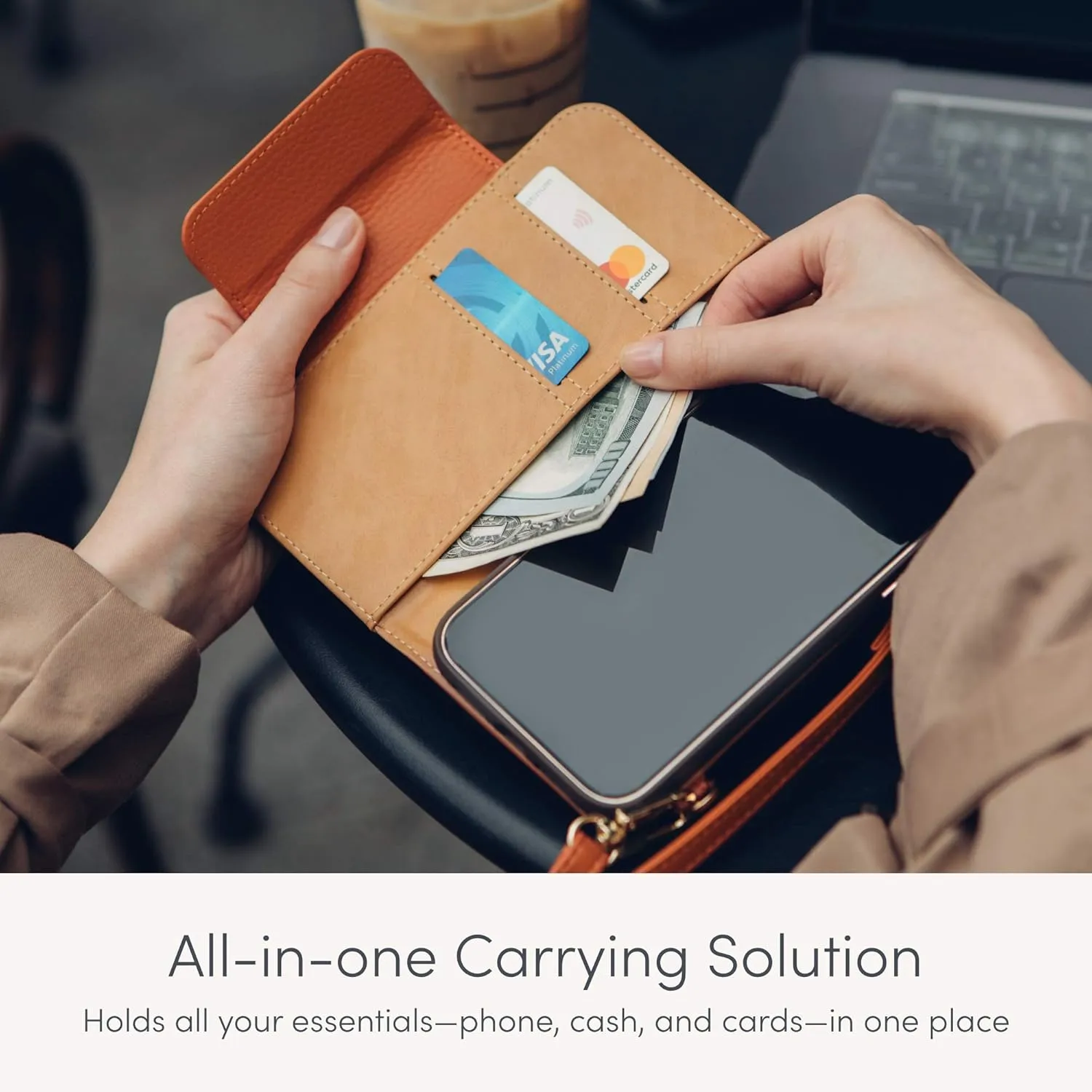 Moshi SnapTo Magnetic Crossbody Wallet Bag Compatible with iPhone 12 Pro/12/12 Pro Max/11, [SnapTo Case Required][Phone Case NOT Included] Vegan Leather Card Phone Holder, Jet Black