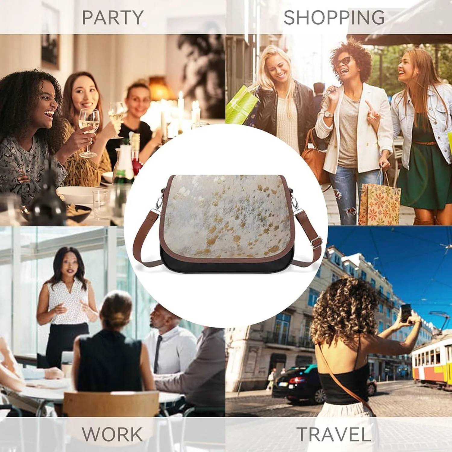 Mother of Pearl Leather Shoulder Bag with Detachable Shoulder Strap Versatile for Daily Use