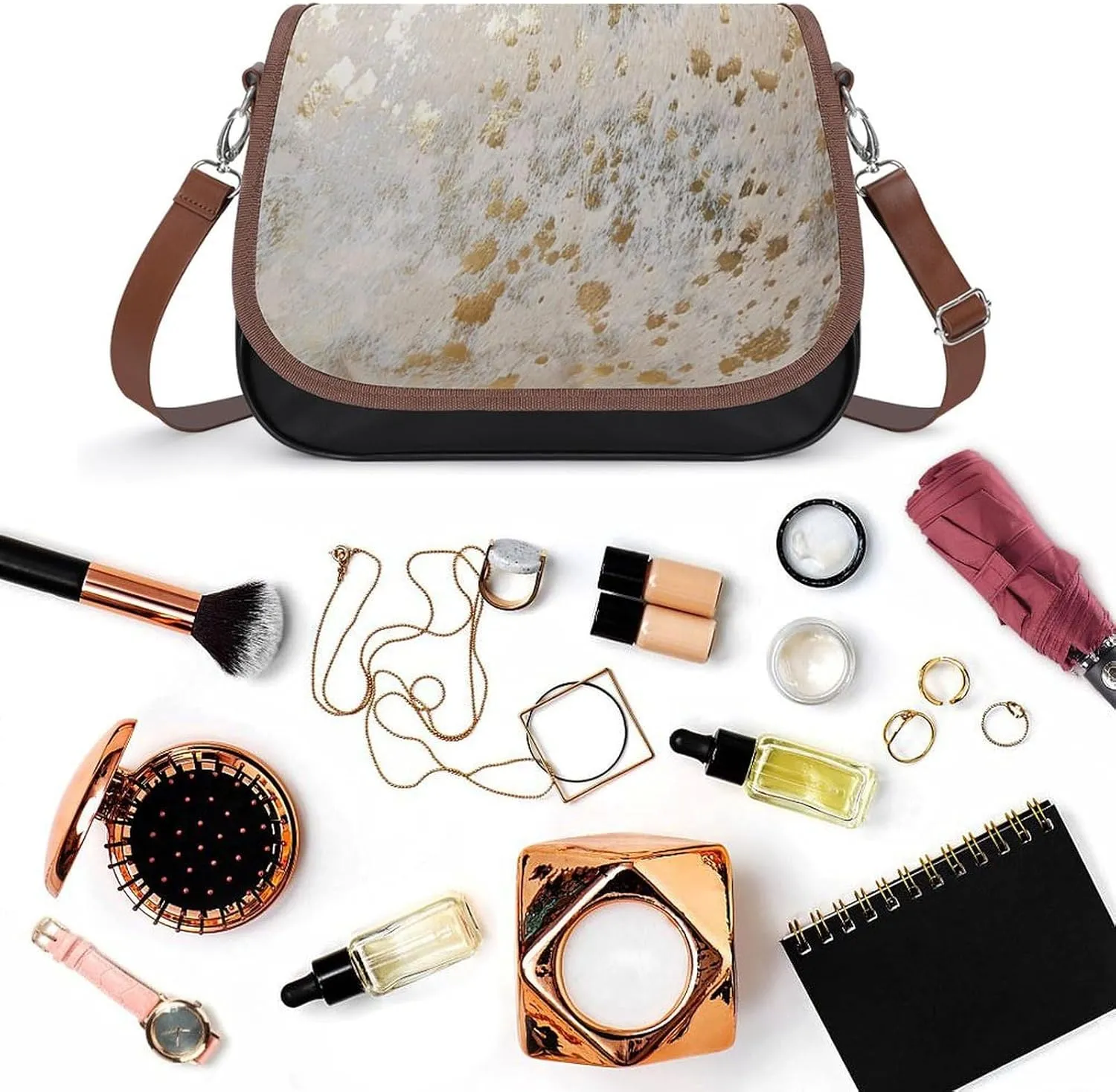 Mother of Pearl Leather Shoulder Bag with Detachable Shoulder Strap Versatile for Daily Use