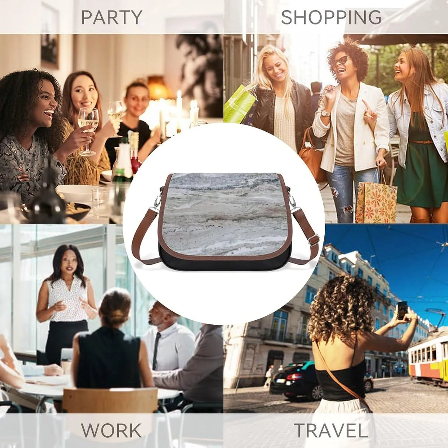 Mother of Pearl Leather Shoulder Bag with Detachable Shoulder Strap Versatile for Daily Use