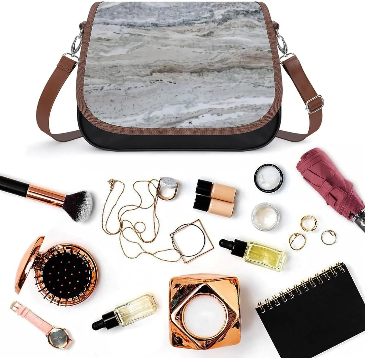 Mother of Pearl Leather Shoulder Bag with Detachable Shoulder Strap Versatile for Daily Use