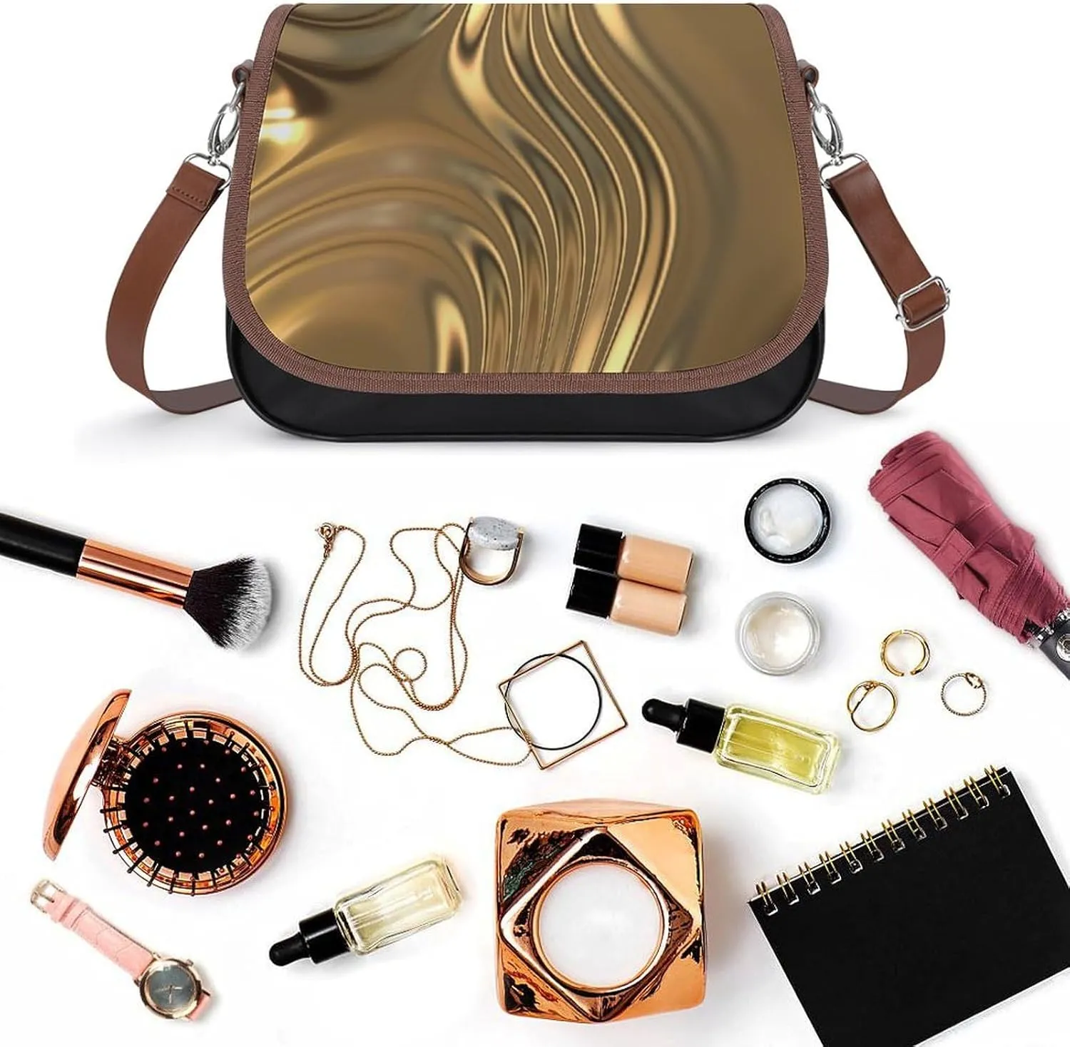 Mother Pearl Tiles Leather Shoulder Bag with Detachable Shoulder Strap Versatile for Daily Use