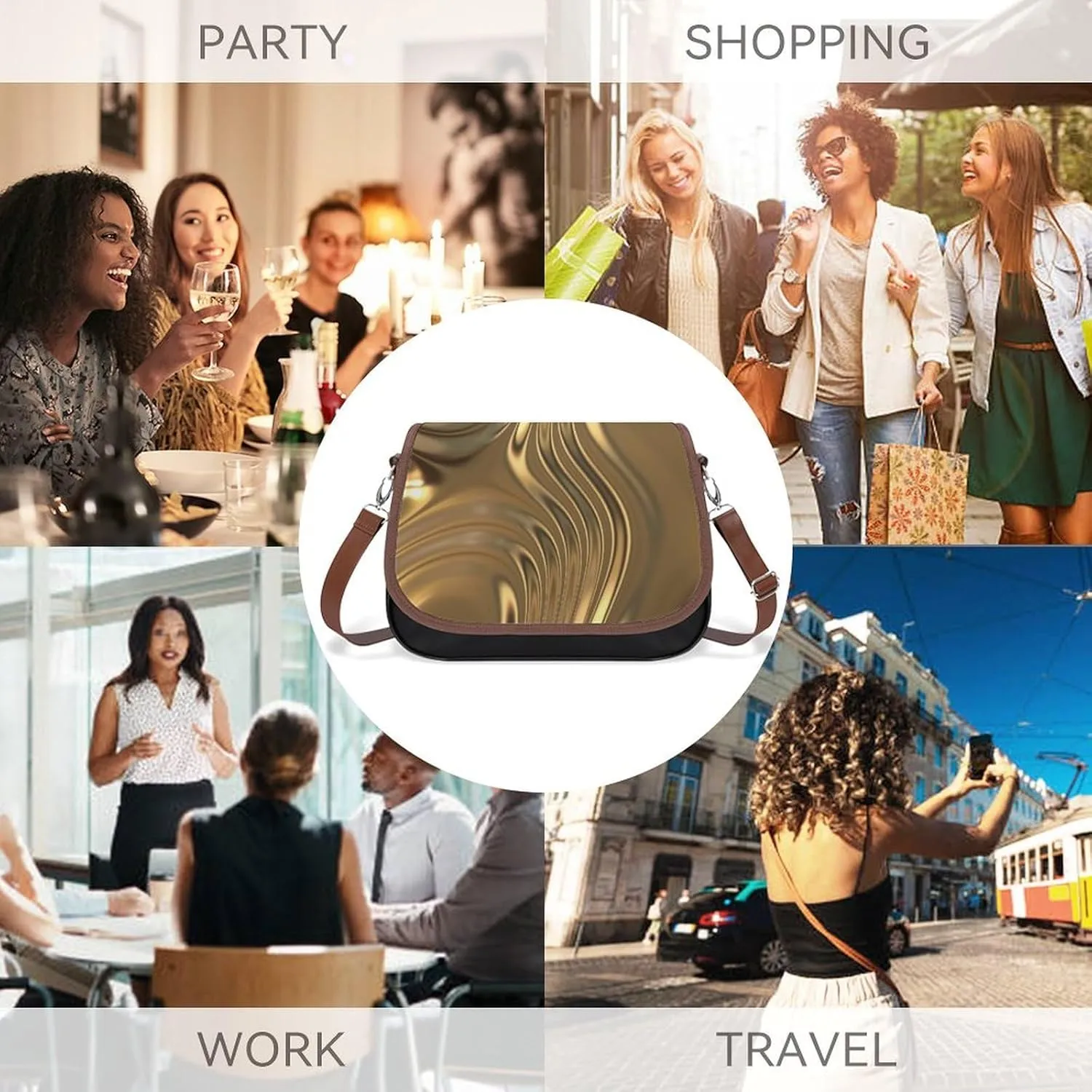 Mother Pearl Tiles Leather Shoulder Bag with Detachable Shoulder Strap Versatile for Daily Use