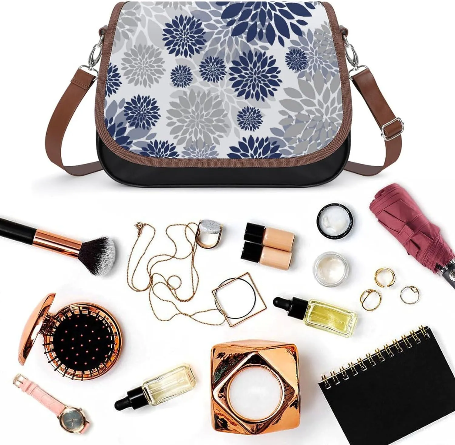 Mother Pearl Tiles Leather Shoulder Bag with Detachable Shoulder Strap Versatile for Daily Use
