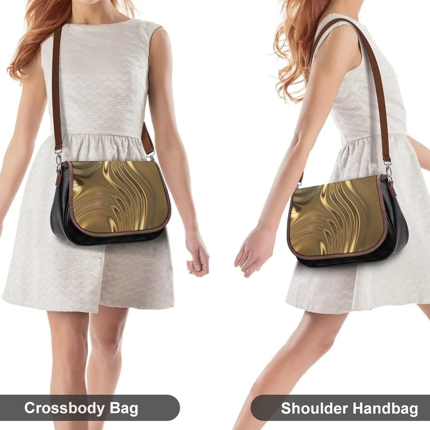 Mother Pearl Tiles Leather Shoulder Bag with Detachable Shoulder Strap Versatile for Daily Use