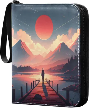Mountains and Sun Card Binder 4 Pockets, 400 Pockets Trading Card Binder Removable Card Albums Card Holder for Games, Sports, Football, Baseball Cards