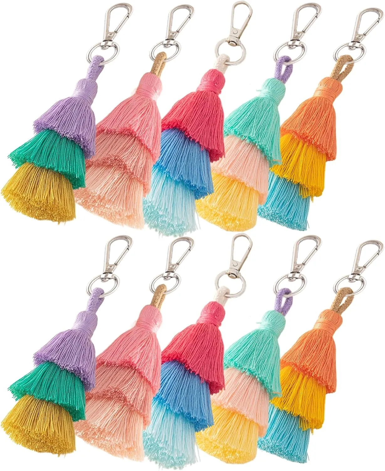 MSCFTFB 10pcs Tassel Keychain,Car Keychain,Cute Keychains for Women Purse Accessories Bag Charm Gift for Her (Multi)