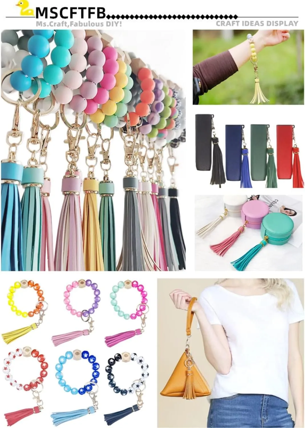 MSCFTFB 10pcs Tassel Purse Charm,Leather Keychain,Key Chain for Car Keyring Purse Accessory Bag Charm Gift for Mom(White)