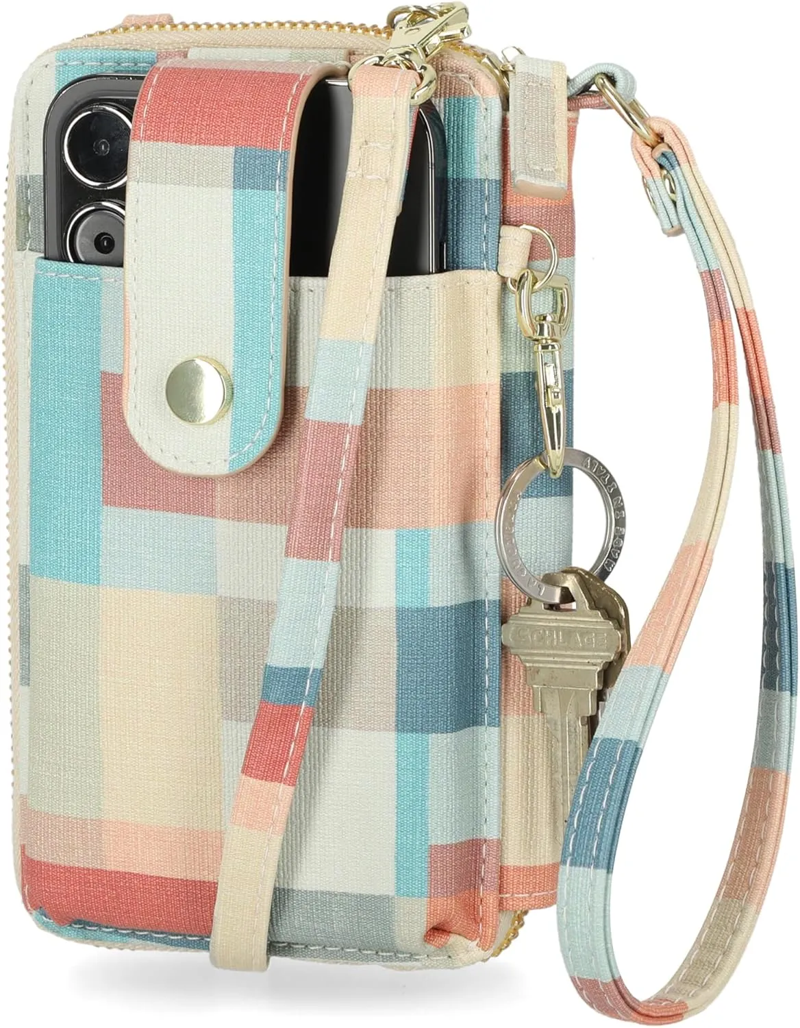 Mundi Jacqui RFID Blocking Crossbody Wallet Bag for Women, Compact Travel Size Cell Phone Holder Purse Vegan Leather, Abstract Field