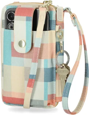 Mundi Jacqui RFID Blocking Crossbody Wallet Bag for Women, Compact Travel Size Cell Phone Holder Purse Vegan Leather, Abstract Field