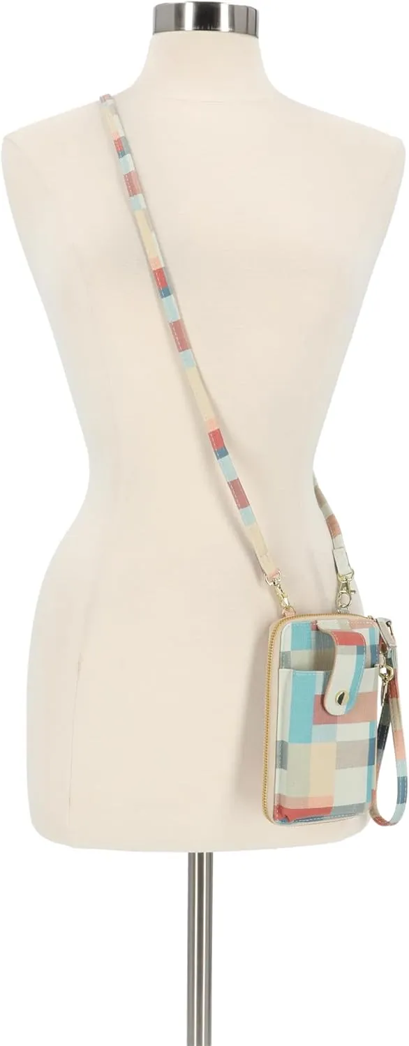 Mundi Jacqui RFID Blocking Crossbody Wallet Bag for Women, Compact Travel Size Cell Phone Holder Purse Vegan Leather, Abstract Field