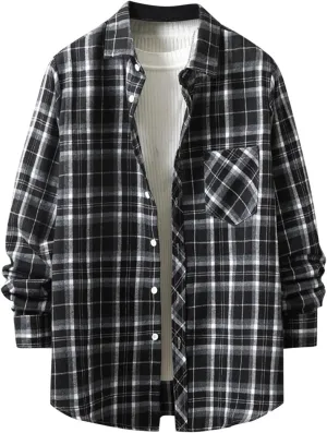 Muscularfit Men's Casual Plaid Shirts Relaxed Fit Long Sleeve Shacket Shirt Coat Button Down Coat Trendy Fall Outdoor Shirts