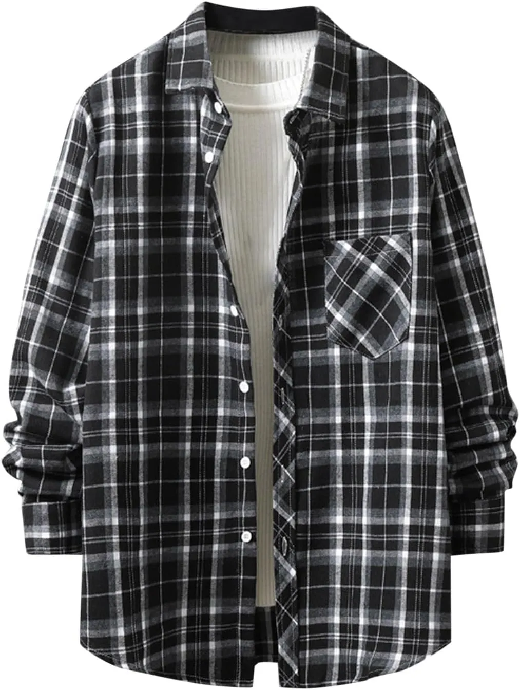 Muscularfit Men's Casual Plaid Shirts Relaxed Fit Long Sleeve Shacket Shirt Coat Button Down Coat Trendy Fall Outdoor Shirts