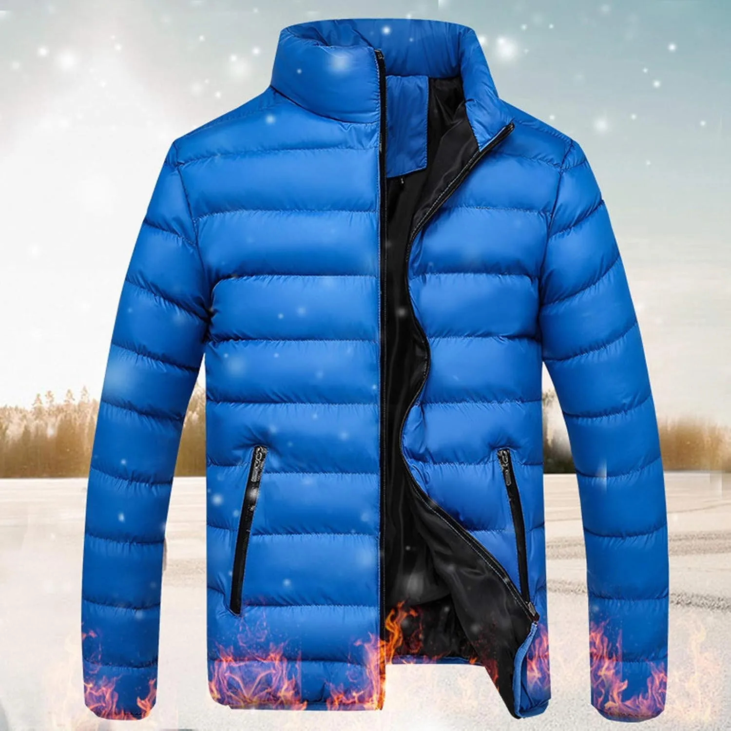 Muscularfit Men's Winter Puffer Jacket Full Zip Quilted Warm Thicken Down Coats Lightweight Windproof Stand Collar Jackets
