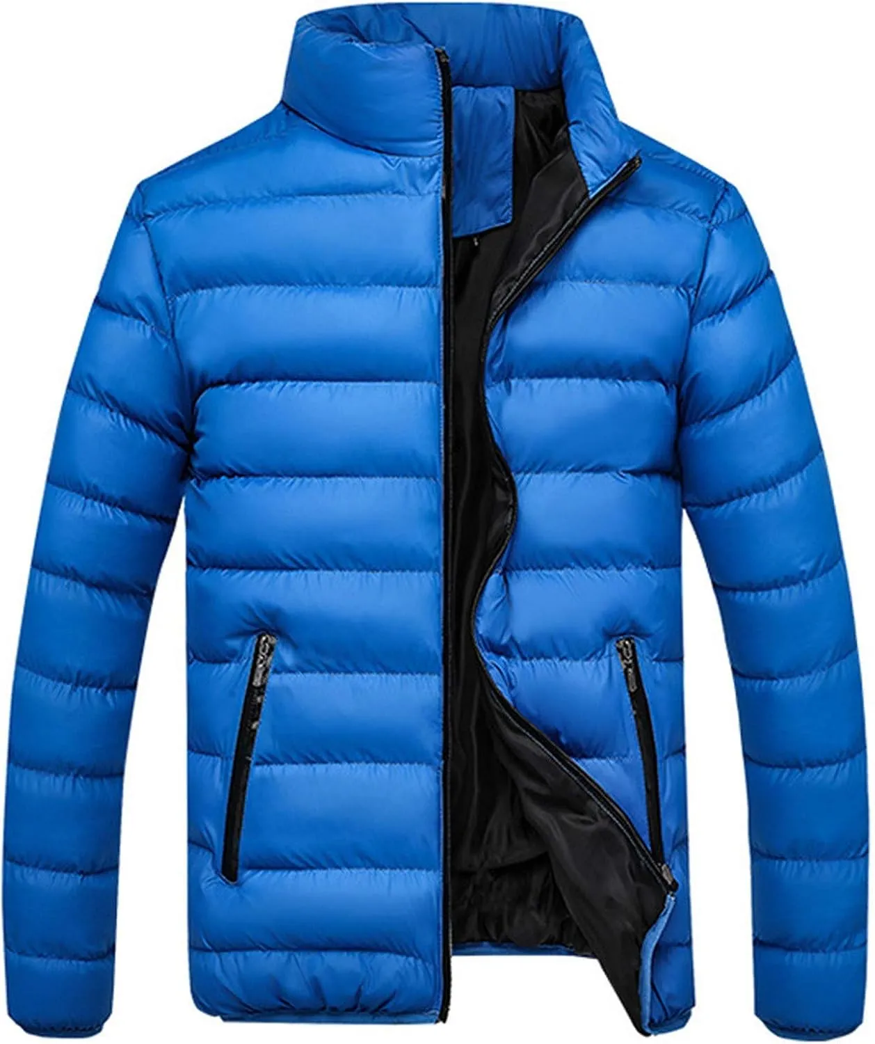 Muscularfit Men's Winter Puffer Jacket Full Zip Quilted Warm Thicken Down Coats Lightweight Windproof Stand Collar Jackets