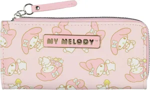 My Melody Allover Sweet Design Faux Leather Full Zip Wallet with Metal Logo Badge