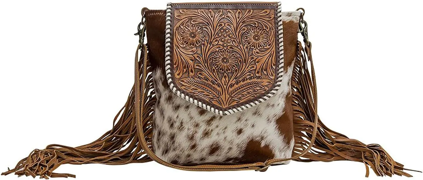 Myra Bag Western Leather Shoulder Bag for Women - Upcycled Canvas Hand-Tooled Bag Squander