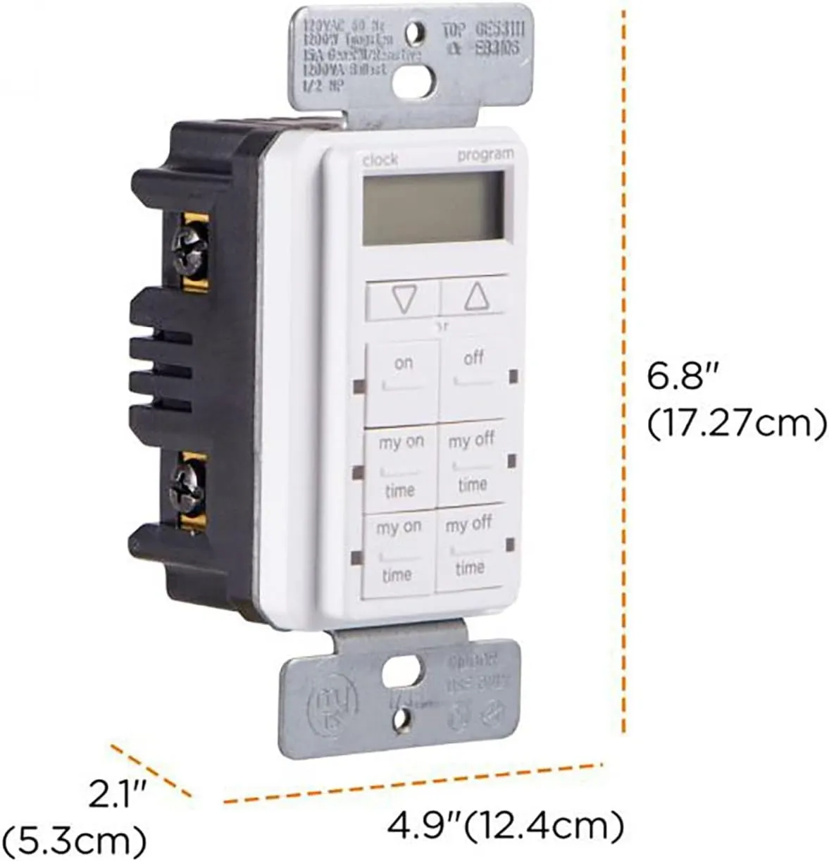 myTouchSmart In-Wall Digital Timer, 4 Programmable On/Off Buttons, 2 Easy On/Off Buttons, 24 Hour Daily Cycles, Blue LED Indicators, with Battery Backup, for Indoor/Outdoor Lights, Fans, 26893