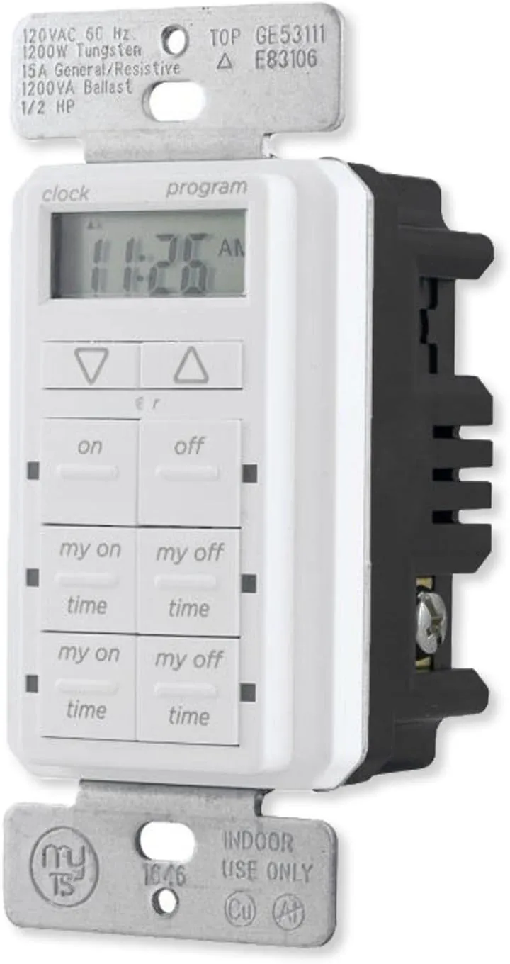 myTouchSmart In-Wall Digital Timer, 4 Programmable On/Off Buttons, 2 Easy On/Off Buttons, 24 Hour Daily Cycles, Blue LED Indicators, with Battery Backup, for Indoor/Outdoor Lights, Fans, 26893