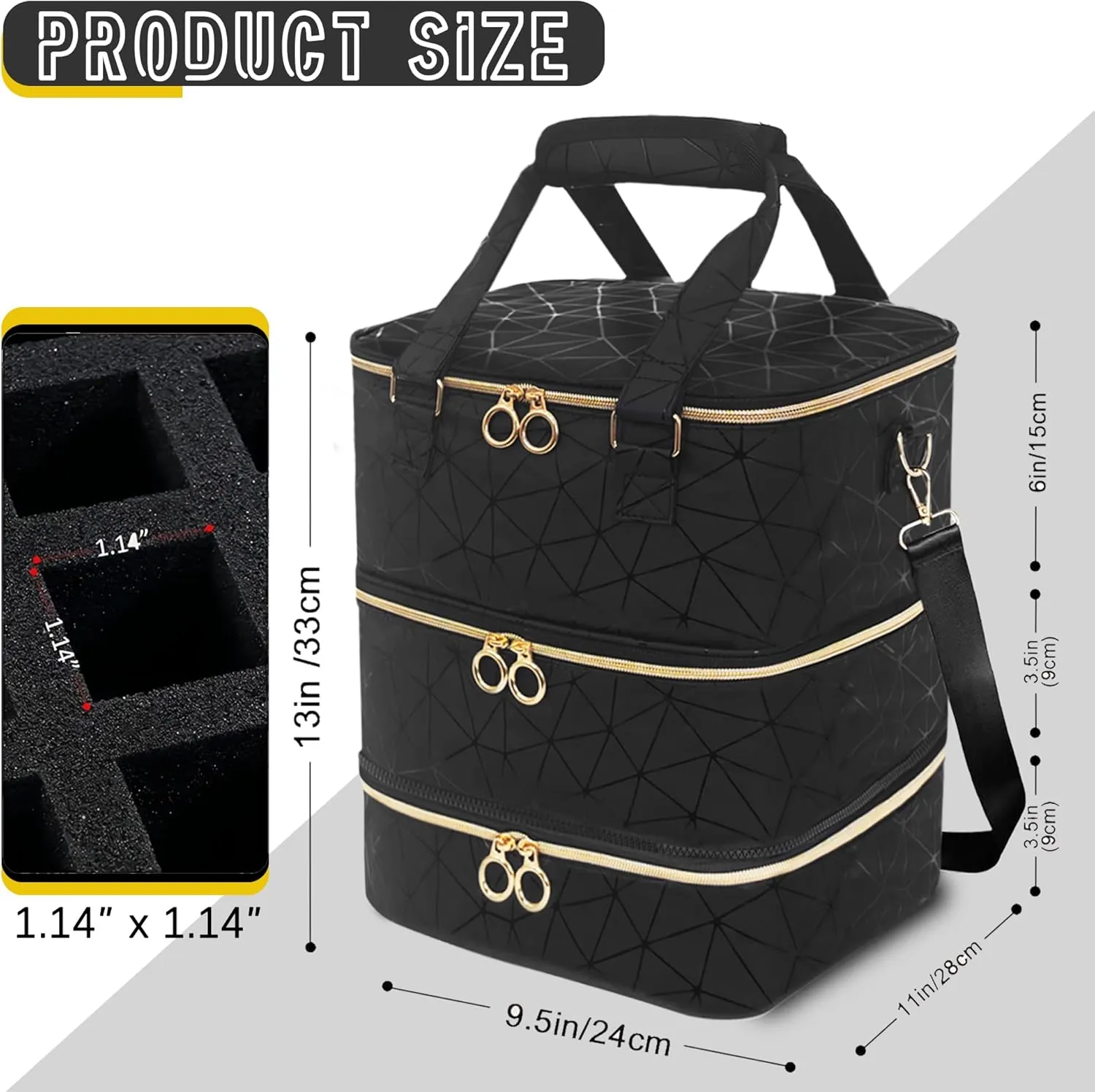 Nail Polish Organizer Bag, PU Leather Organizer for 30  Bottles (15ml/0.5fl.oz) and Nail Lamp, Double-Layer Nail Stuff Carrying Bag (Black, 84-Bottles)