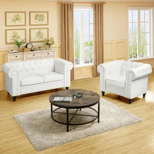 Naomi Home Chesterfield Sofa Set Accent Chair Living Room Chair Juegos Modern Leather Couch for Bedroom Chesterfield Tufted Leather Loveseat Accent for Living Room Furniture Set - Off White