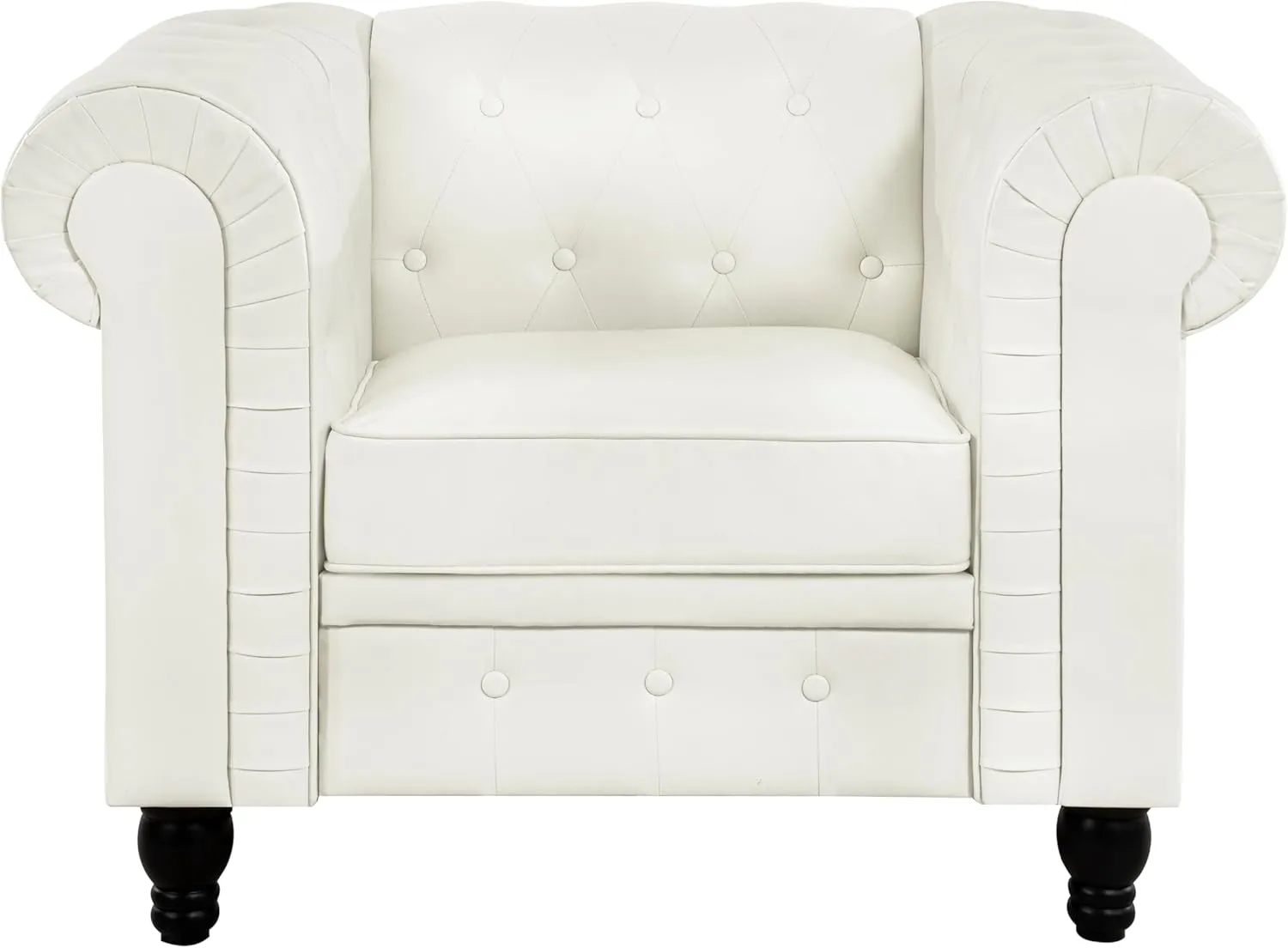 Naomi Home Chesterfield Sofa Set Accent Chair Living Room Chair Juegos Modern Leather Couch for Bedroom Chesterfield Tufted Leather Loveseat Accent for Living Room Furniture Set - Off White