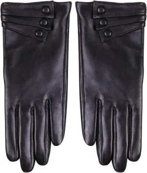 Nappaglo Nappa Leather Gloves Warm Lining Winter Button Decoration Lambskin for Women