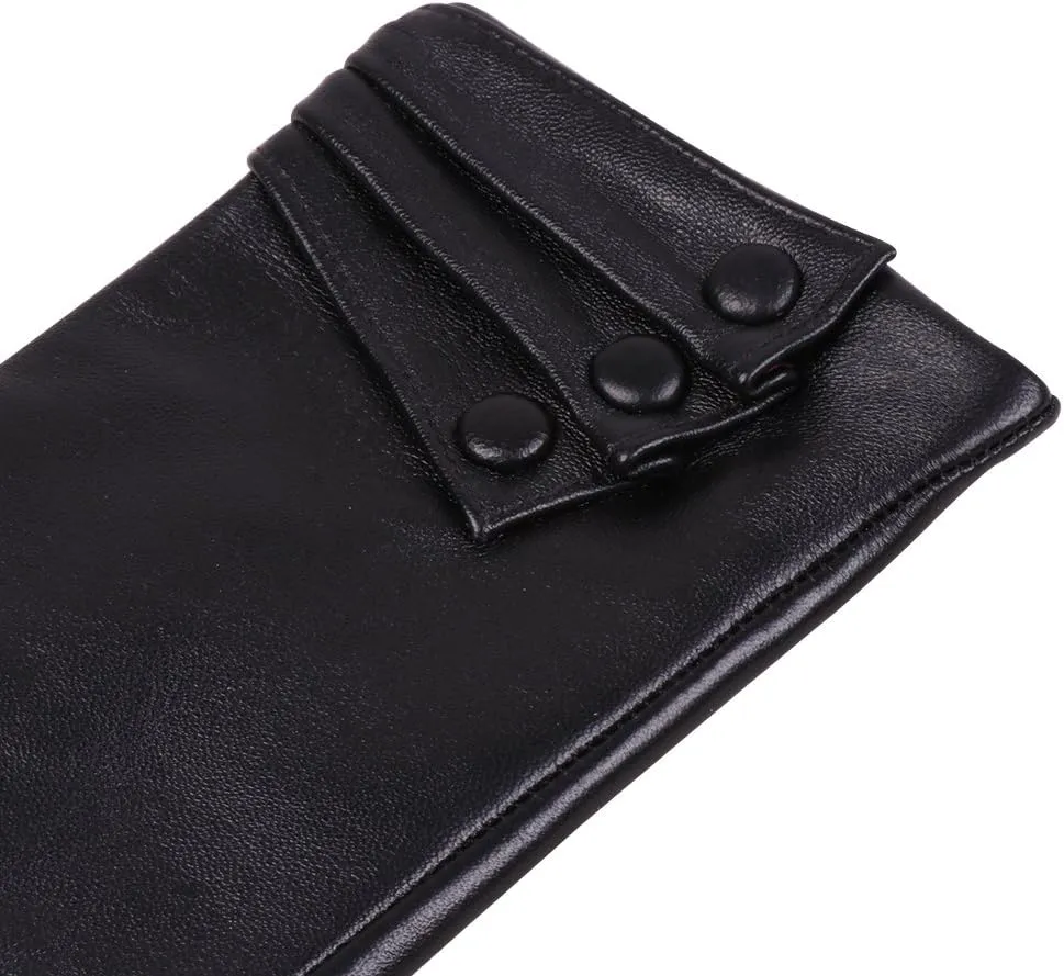 Nappaglo Nappa Leather Gloves Warm Lining Winter Button Decoration Lambskin for Women