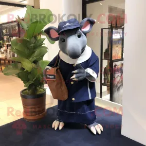 Navy Tapir mascot costume character dressed with a Wrap Skirt and Handbags, Large