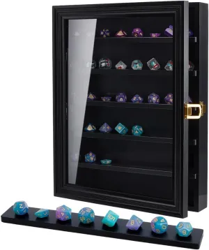 NBEADS Dice Display Case, Wall Mount Lockable Showcase Wood Minifigures Action Figure Cabinet for Jewelry Metal Stone Items Collectors 13.78x11.02x2.13inch, Black