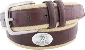 NCAA Alabama Crimson Tide Croc Leather Webbing Concho Belt, Brown, 32-Inch