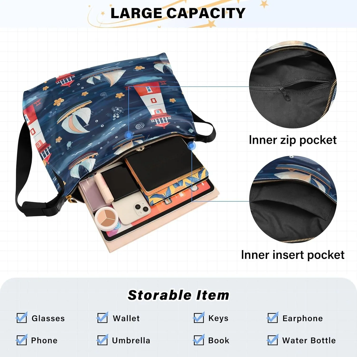 Nebula and Stars Lightweight Shoulder Hobo Bag, Leather Crossbody Bag, Mens Leather Crossbody Bag